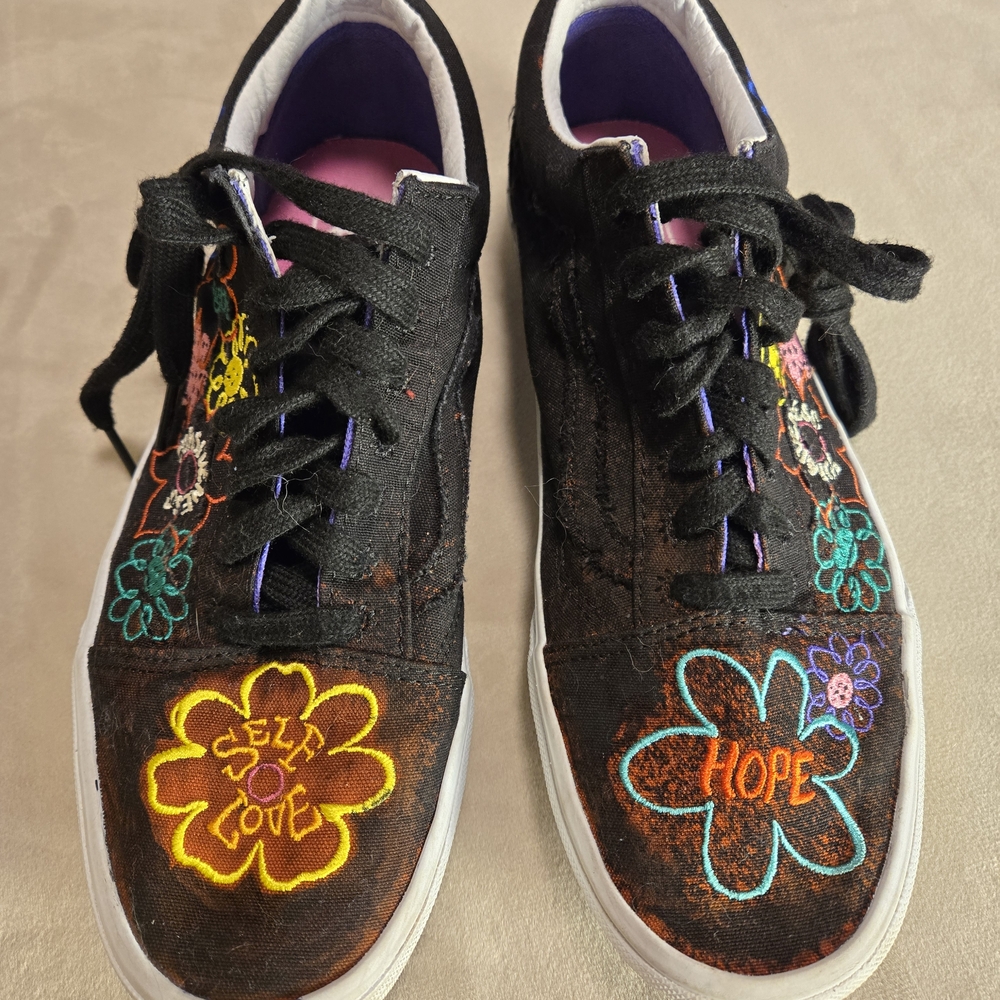 Vans Black Sneakers with Colorful Floral Embroidery